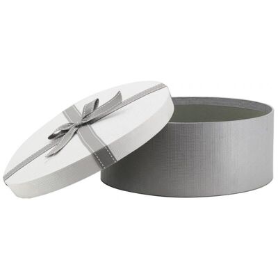 Gray and round cardboard box with bow-VBT3381