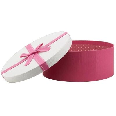 Pink and round cardboard box with bow-VBT3391