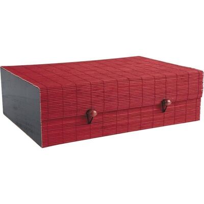 Caja de bambú y madera teñida de rojo-VCO2170