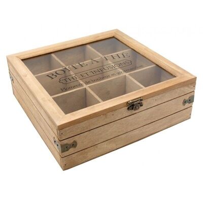 Caja de té 9 compartimentos en madera y cristal Momentos de felicidad y gula-VCP1250V