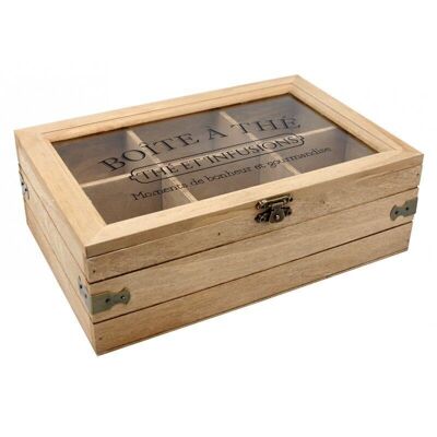 Tea box 6 compartments in wood and glass Tea and infusions, moments of happiness and gluttony-VCP1260V
