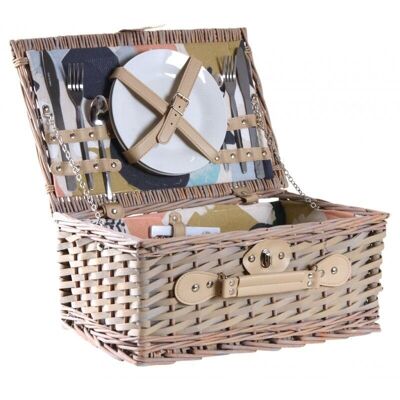 Picnic suitcase in wood and wicker 2 cutlery-VPI1350C
