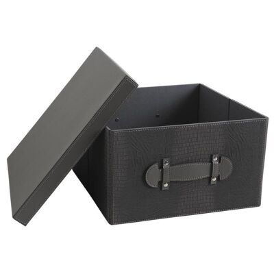 Foldable box in gray lizard polyurethane-VVA1940