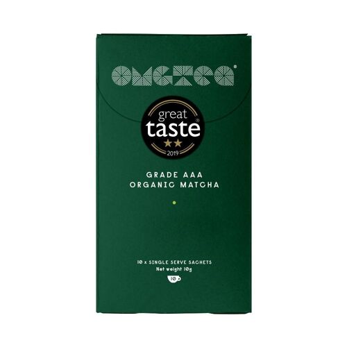 OMGTEA AAA Grade Organic Matcha Green Tea - Single Serve Sachet Box  - Great Taste Winner 2022. Contains 10 sachets