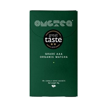 OMGTEA Thé vert matcha biologique de qualité AAA - Boîte de sachets individuels - Gagnant du bon goût 2022. Contient 10 sachets 1