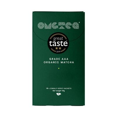OMGTEA AAA Grade Organic Matcha Green Tea - Single Serve Sachet Box  - Great Taste Winner 2022. Contains 10 sachets