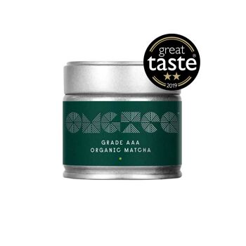 OMGTEA Thé vert matcha bio de qualité AAA - Coffret cadeau comprenant : Boîte de 30 g de qualité AAA - Bon goût 2022. Fouet Matcha en bambou Chasen. Cuillère à café OMGTEA 2