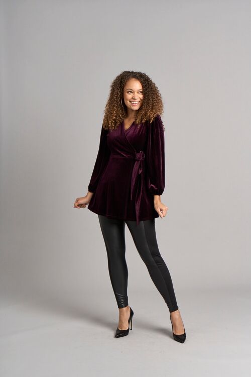 Leila Velvet Wrap Top - Burgundy