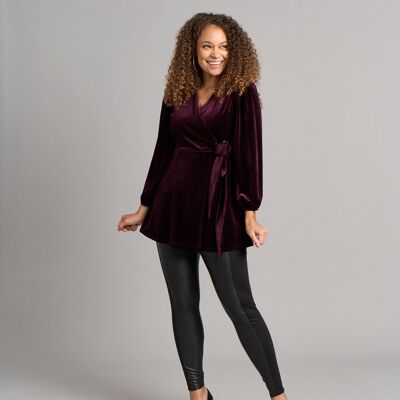 Leila Velvet Wrap Top - Burgundy