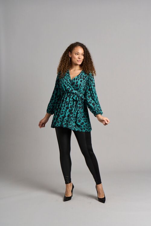 Pinky Leopard Wrap Top - Green