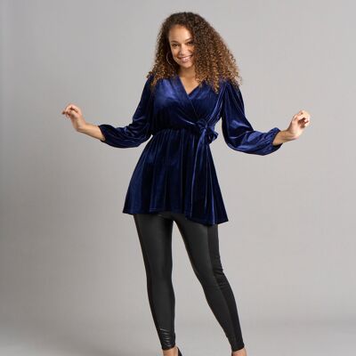 Leila Velvet Wrap Top - Blue