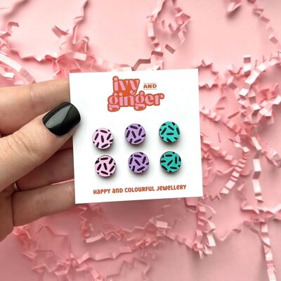 Pastel dash trío mini aretes set madera pintada a mano