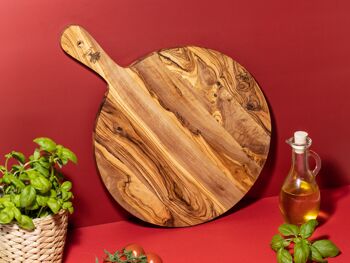 Planche à pizza / planche à découper ronde en bois d'olivier "Margherita" 4