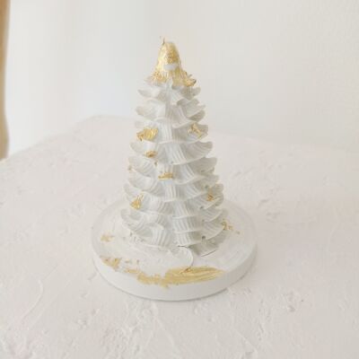 Christmas tree decoration in white and gold concrete, on round base