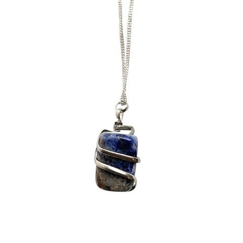 Tumbled Stone Wire Wrap Pendant, 2-3cm, Sodalite
