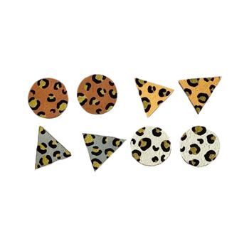 Ensemble de quatre pièces léopard doré, boucles d'oreilles en bois peintes à la main 2