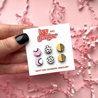 Tropical mini studs hand painted wooden stud earring set
