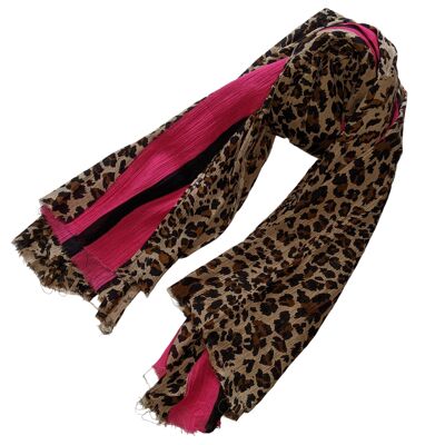 Stampa leopardata marrone con righe rosa fucsia