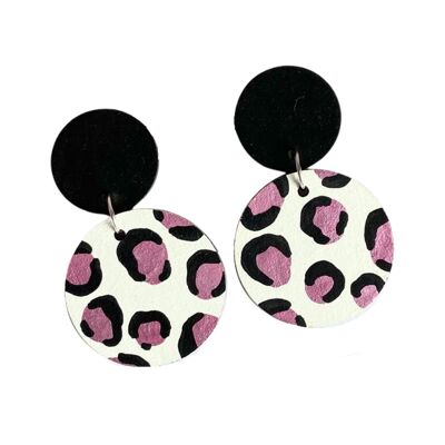Metallic pink leopard drop dangles hand painted earrings