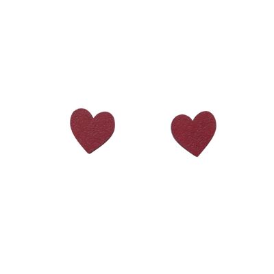 Mini orecchini a bottone in legno dipinto a mano con cuore rosso intenso