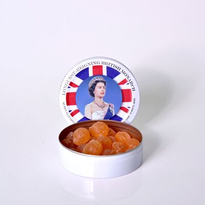Schachtel mit Bonbons mit Honiggeschmack | Queen-Porträt und Flagge