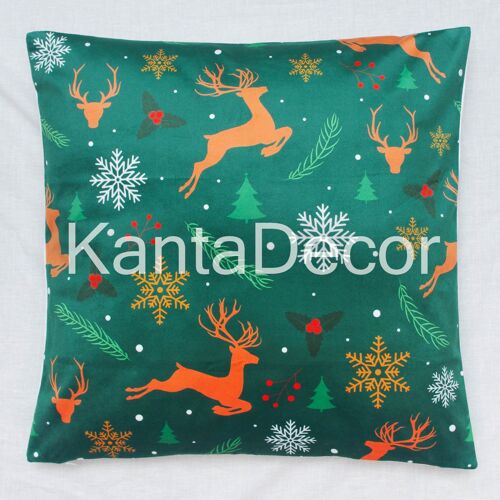 Christmas Velvet Square Cushion Cover - Green