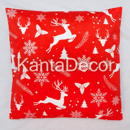 Christmas Velvet Square Cushion Cover - Red & White