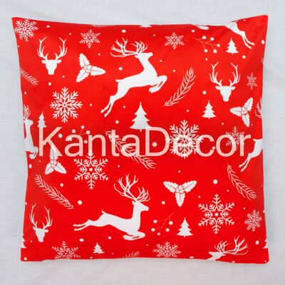 Quadratischer Weihnachtssamt-Kissenbezug - Rot & Weiß