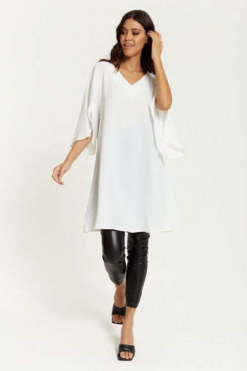 Oversized V Neck Tunic with Split Sleeves in White