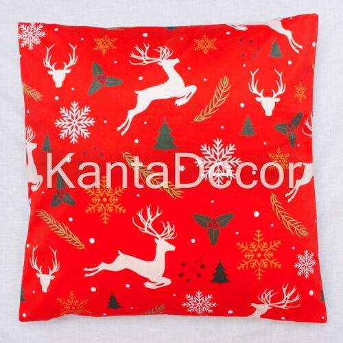 Christmas Velvet Square Cushion Cover -Multicolour Red & Gold