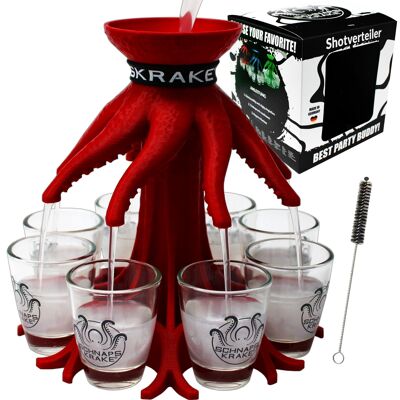 Schnapps octopus - metallic red - with glasses