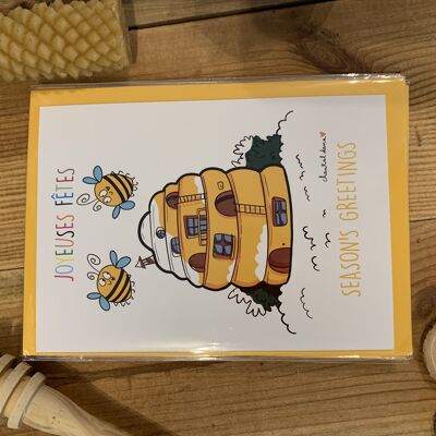 Carte de voeux Maison Ruche abeilles