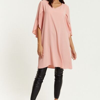 Oversized V Neck Tunic with Split Sleeves in Pink