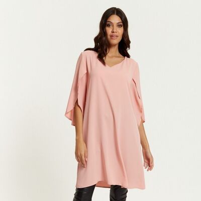 Oversized V Neck Tunic with Split Sleeves in Pink