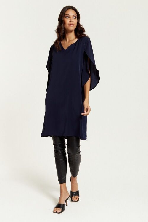 Oversized V Neck Tunic with Split Sleeves in Navy