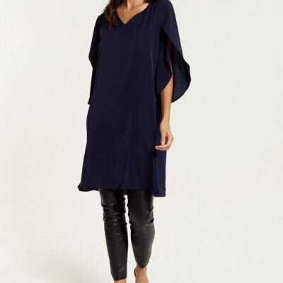 Oversized V Neck Tunic with Split Sleeves in Navy