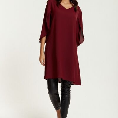 Oversized V Neck Tunic with Split Sleeves in Burgundy