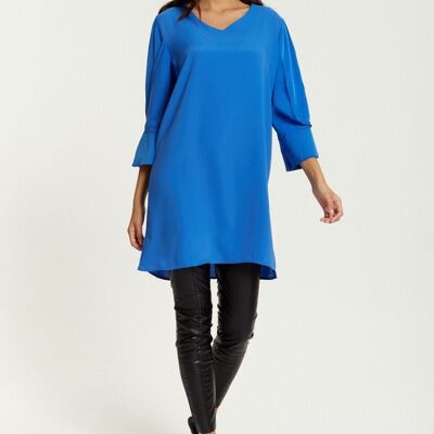 Oversized Detailed Sleeves V Neck Tunic in Indigo