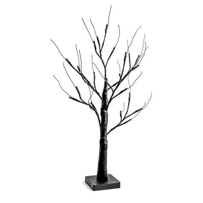 Plastic and metal tree with 24 black LEDs 60 cm. 3xAA 1,5V batteries not included.