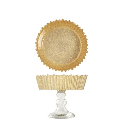 Celebration stand with foot in gold-colored glittered glass 15 cm.