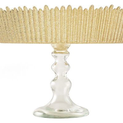 Celebration stand with foot in glittered glass in gold color 24.5 cm.