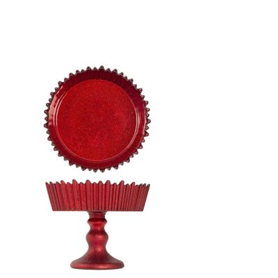 Celebration stand with foot in red glittered glass 15 cm.