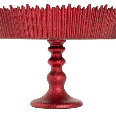 Cake stand with Celebration foot in red glittered glass 24.5 cm.