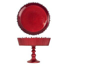 Présentoir à gâteaux avec pied Celebration en verre pailleté rouge 24,5 cm. 3