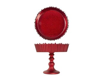 Réhausse avec pied de clebration en verre rouge pailleté 20 cm. 6