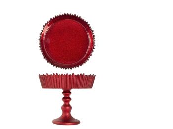 Réhausse avec pied de clebration en verre rouge pailleté 20 cm. 1