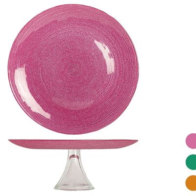 Alzata Glossy in vetro con piede trasparente e Piatto colori assortiti cm 315,5x12.