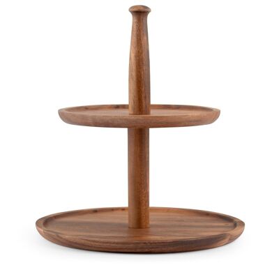 Acacia wood stand with 2 floors, round shape 25xh25 cm