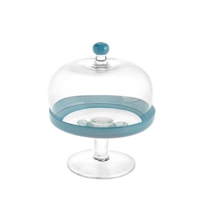 Glass stand with Dome Blue Edge 18 cm Height 22 cm