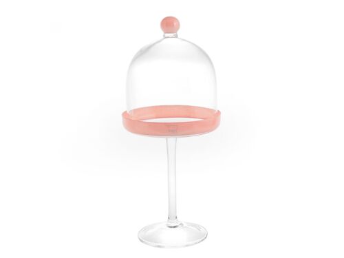 Alzata vetro con Cupola Bordo Pink 14 cm Altezza 35 cm